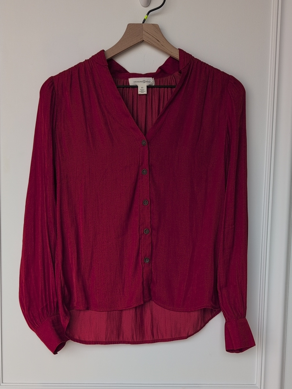 Treasure & Bond Deep Wine Button-Down Blouse